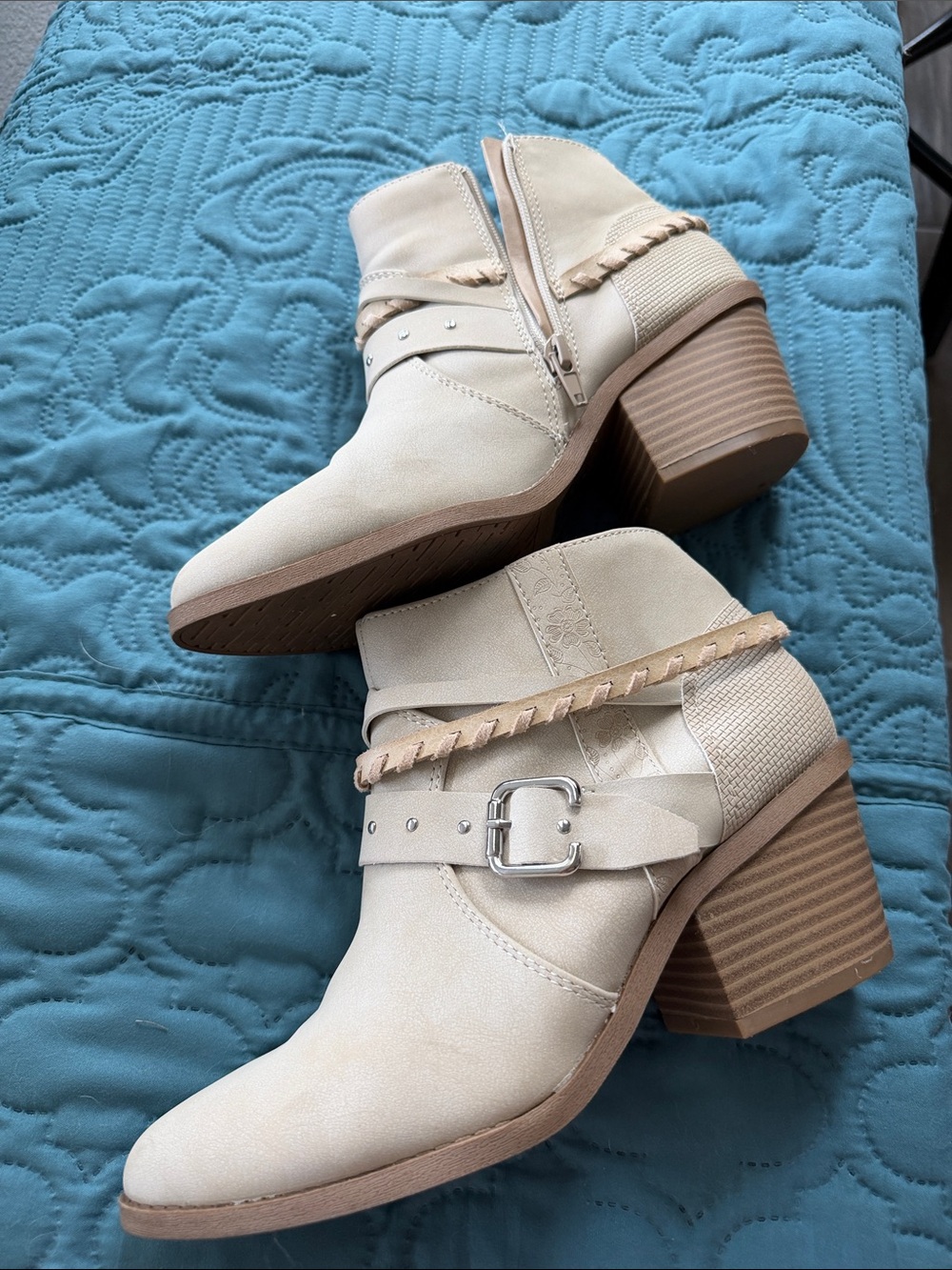 Maurice’s ELSA Cream Ankle Booties with Braided Strap & Buckle 7.5 m